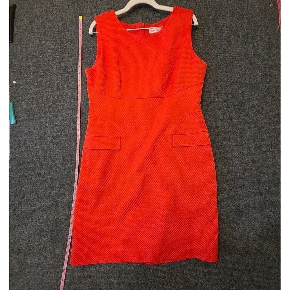 Calvin Klein Dress Womens M Red Textured Sleeveless Sheath Knee Length Office